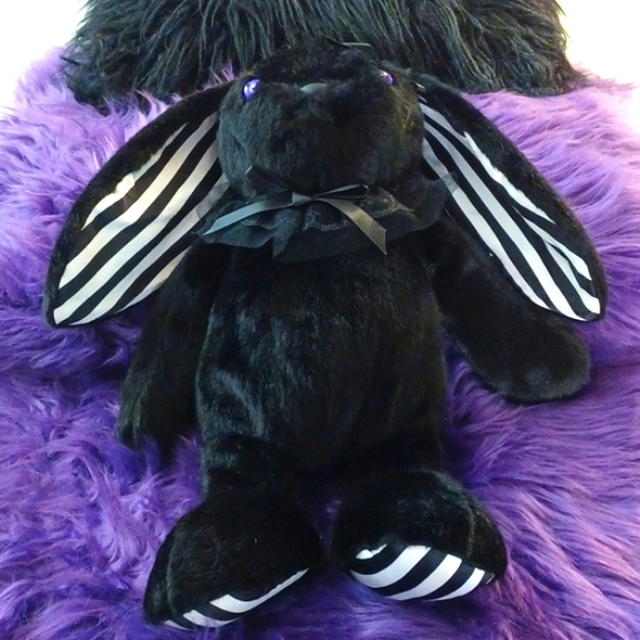 DOLLSKILL WIDOW GOTH BUNNY BAG BLACK PURPLE EYES BACKPACK BLACK FURRY STRAPS - Picture 2 of 15